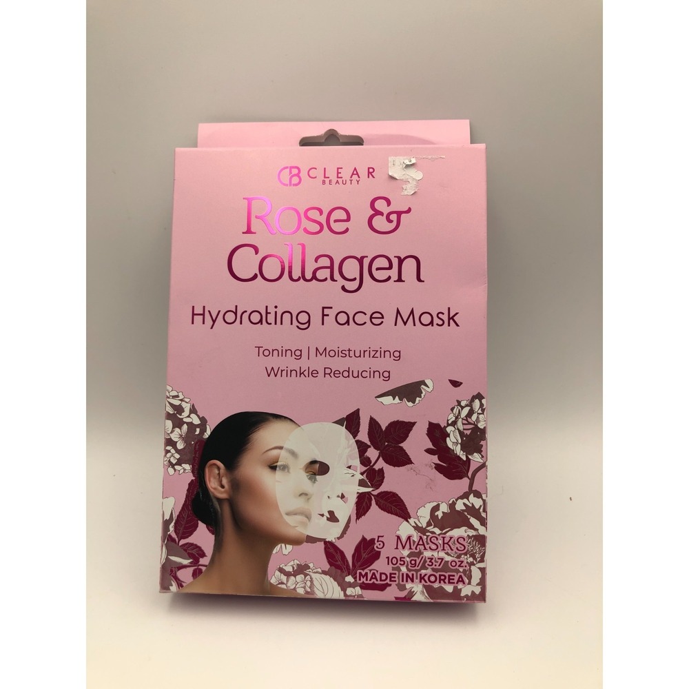 CLAIR BEAUTY Rose & Collagen Hydrating Facial Sheet Mask /No Wrinkles/ 5 Pack